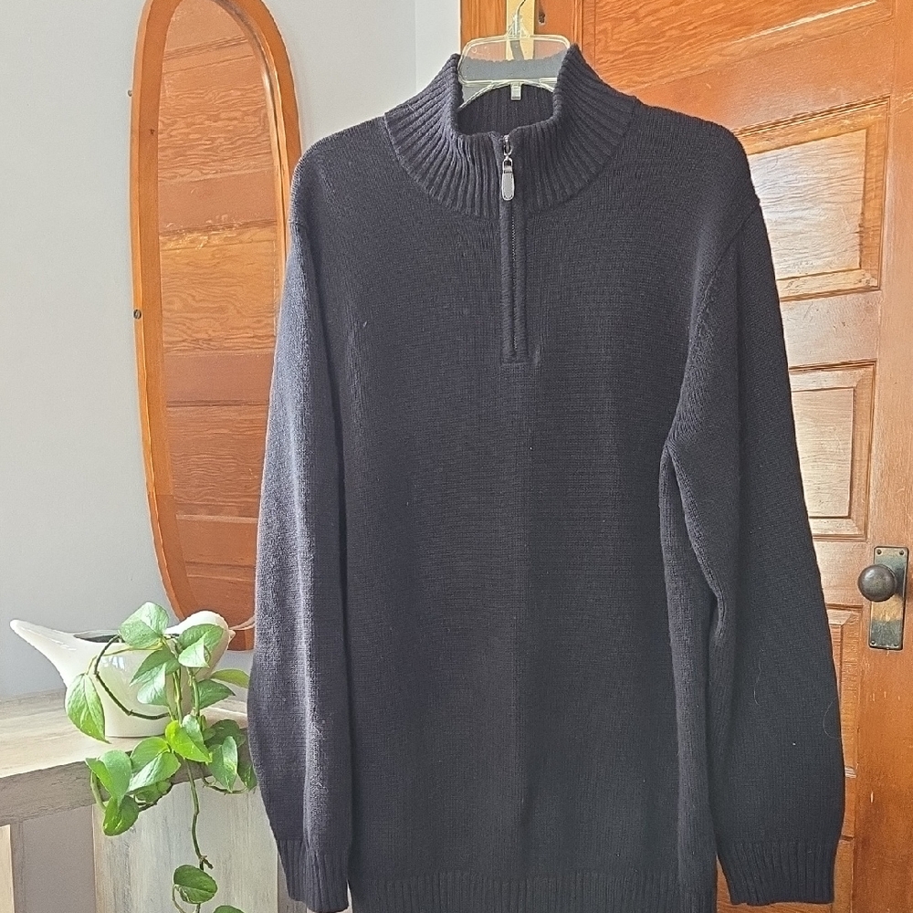 L.L.Bean XLT Black Woven Cotton 1/4 Zip